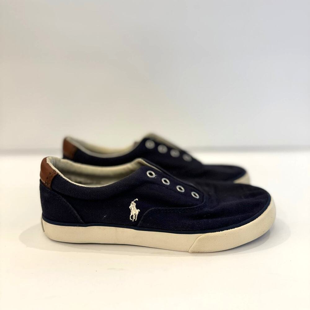 Polo Ralph Lauren Navy Blue Canvas Boat Shoes Youth Sneakers Size 3
